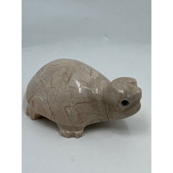 Vintage Turtle Statue Figurine Natural Marbled Stone Carved Art Deco - Picture 1 of 6